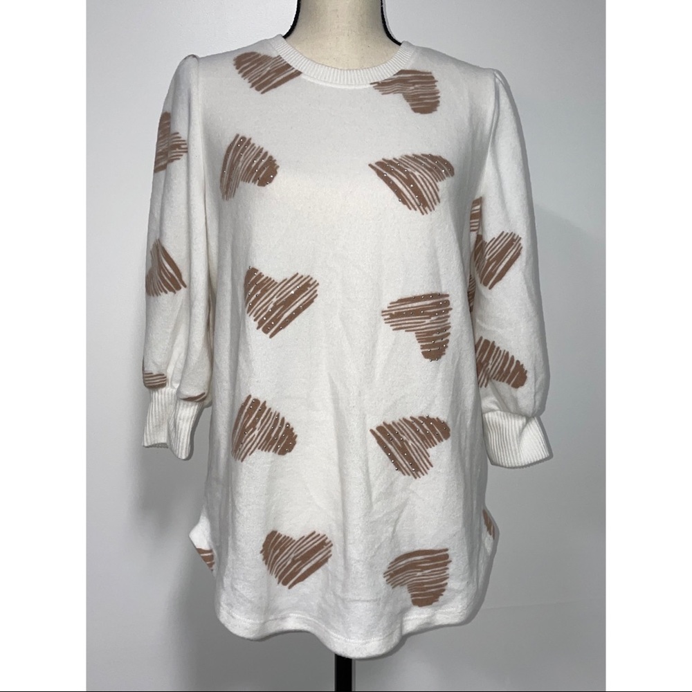 NWT Love + Lace Crewneck Heart Sweater White Size M